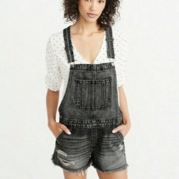 Abercrombie & Fitch Pants - Abercrombie & Fitch Gray Denim Overall Shorts